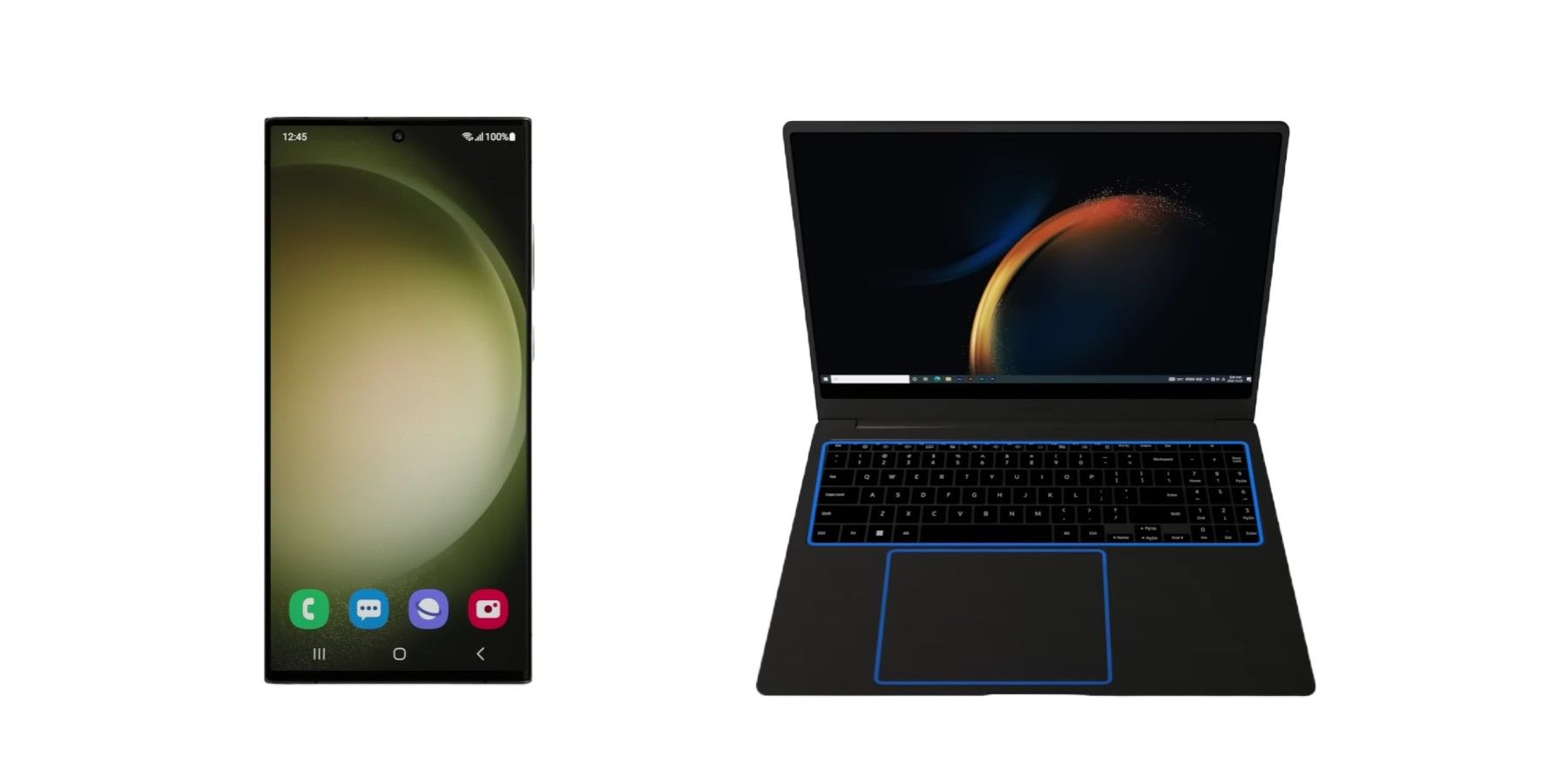 Une photo du Galaxy S23 Ultra et du Galaxy Book 3 Ultra