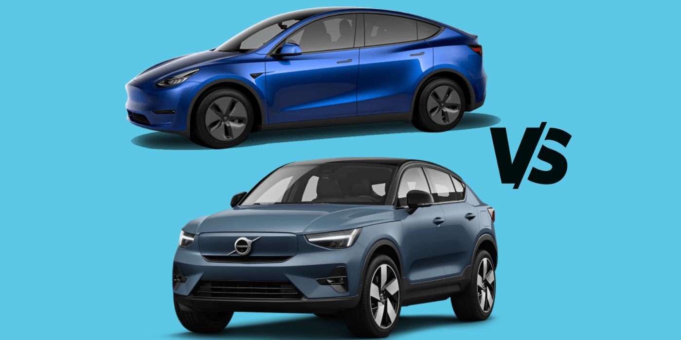 Tesla Model Y et Volvo C40 Recharge avec symbole versus