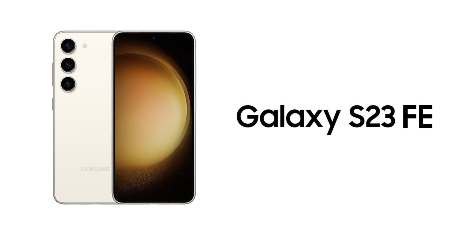 Le Galaxy S23 à côté du texte disant Galaxy S23 FE