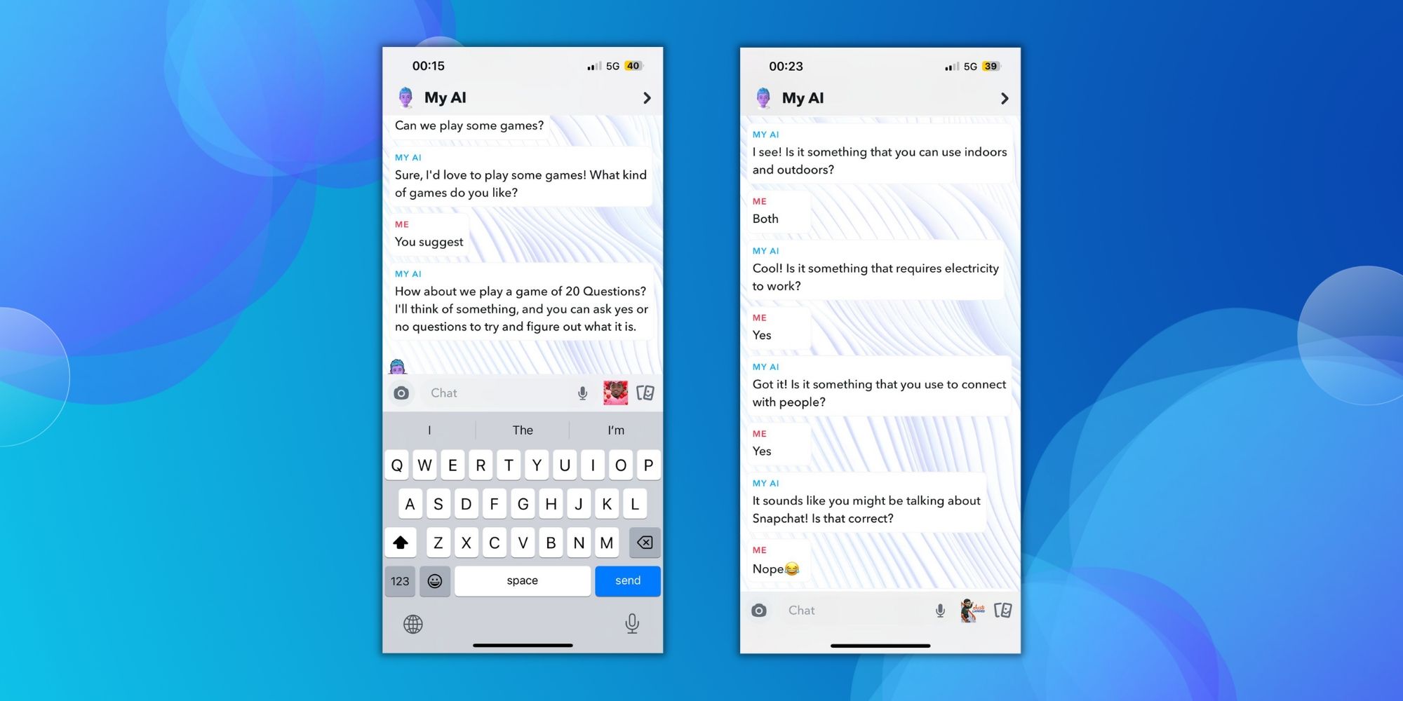 Capture d'écran d'un jeu textuel avec My AI de Snapchat 