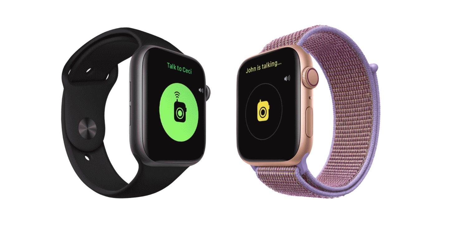 Deux montres Apple avec l'application Walkie-Talkie activée