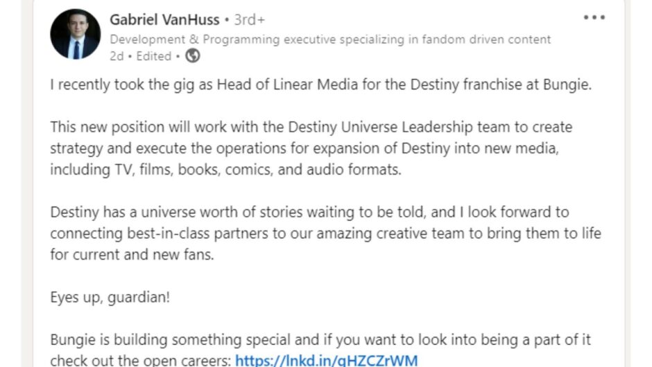 Bungie embauche l&rsquo;ancien cadre de Warner Bros. Discovery