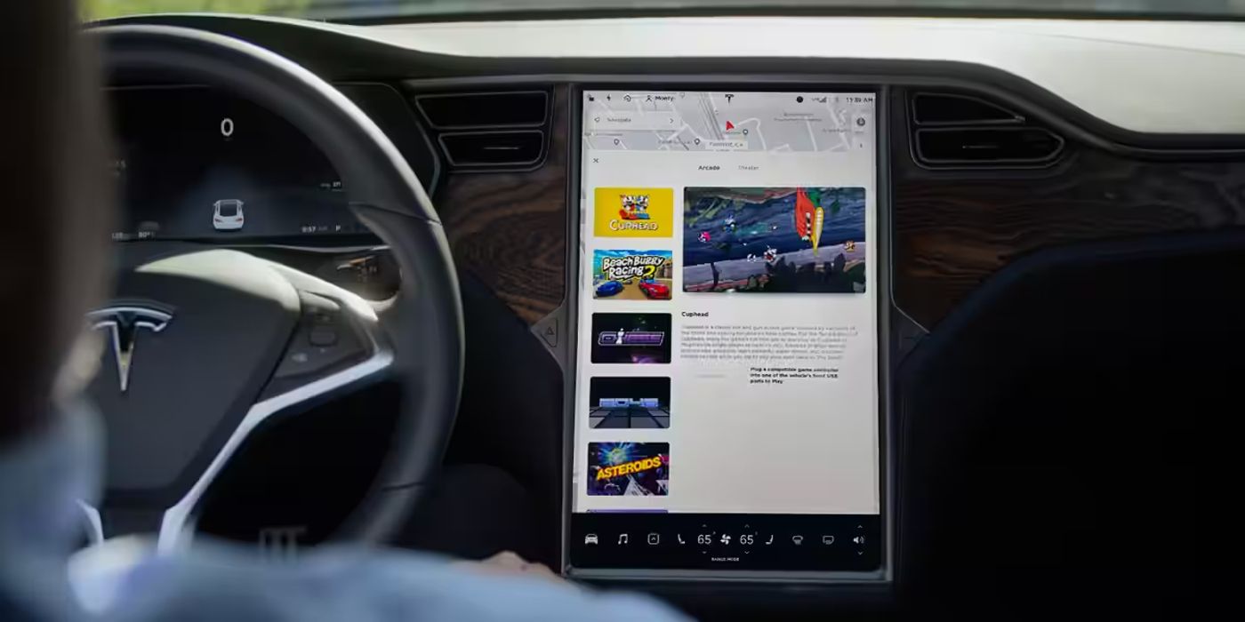 Une image de l'écran d'infodivertissement de Tesla affichant des jeux