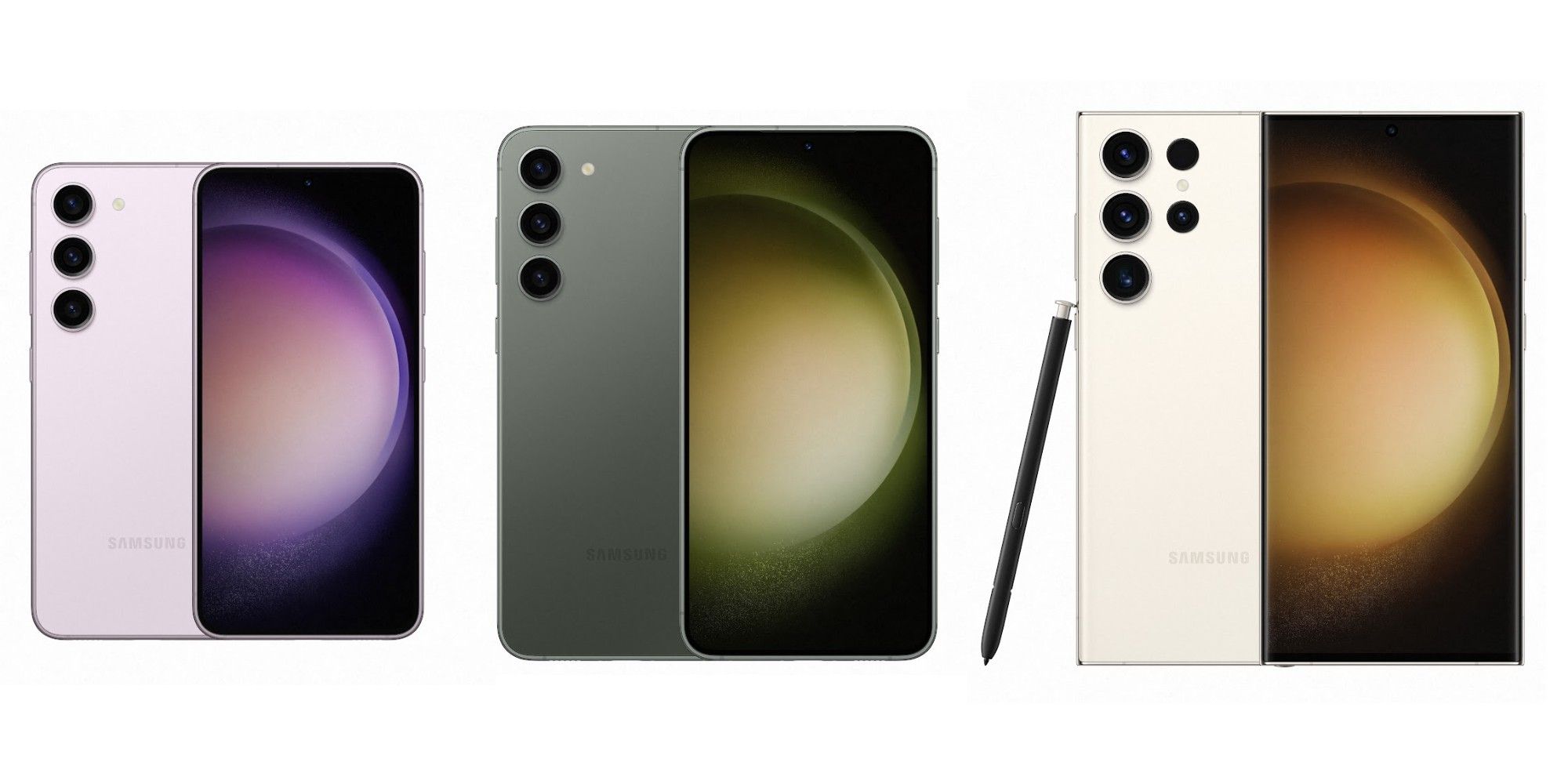 Une image montrant le Galaxy S23, le Galaxy S23 Plus et le Galaxy S23 Ultra