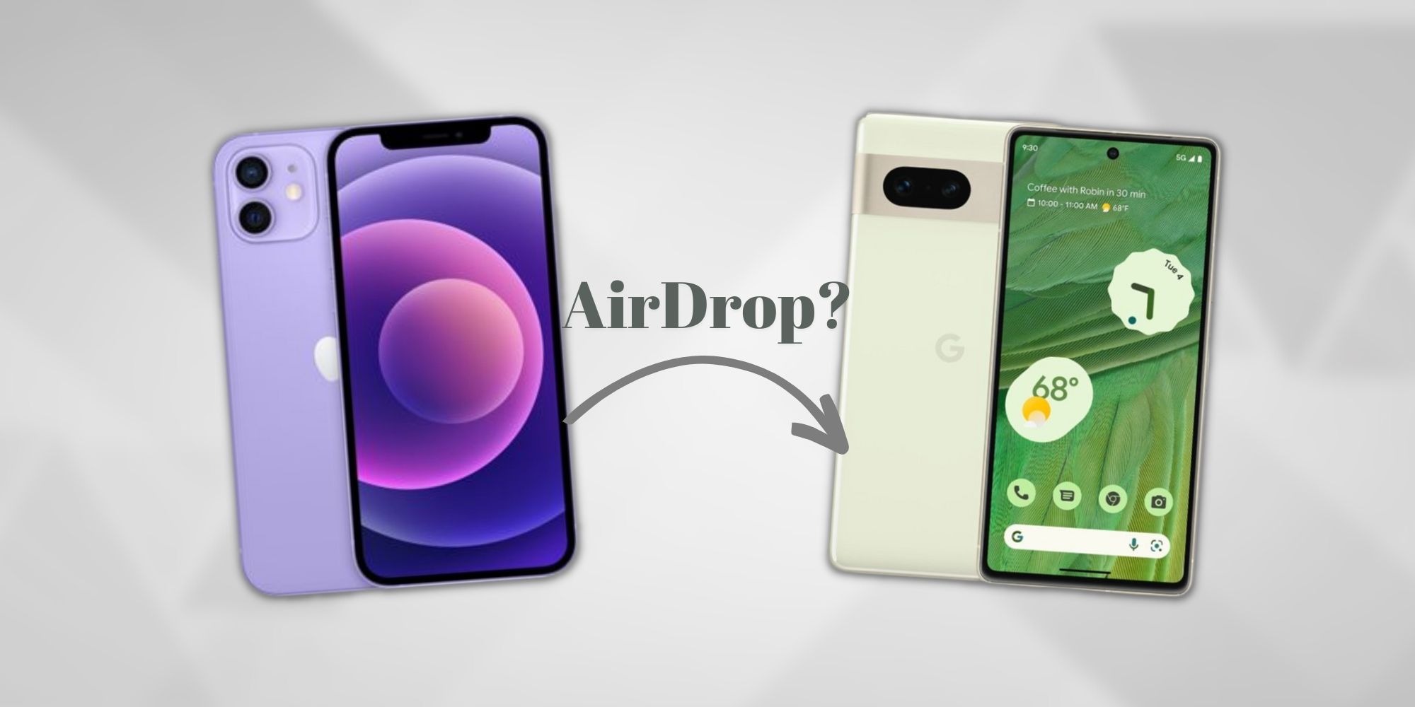 iPhone et téléphone Android avec le texte AirDrop et une flèche