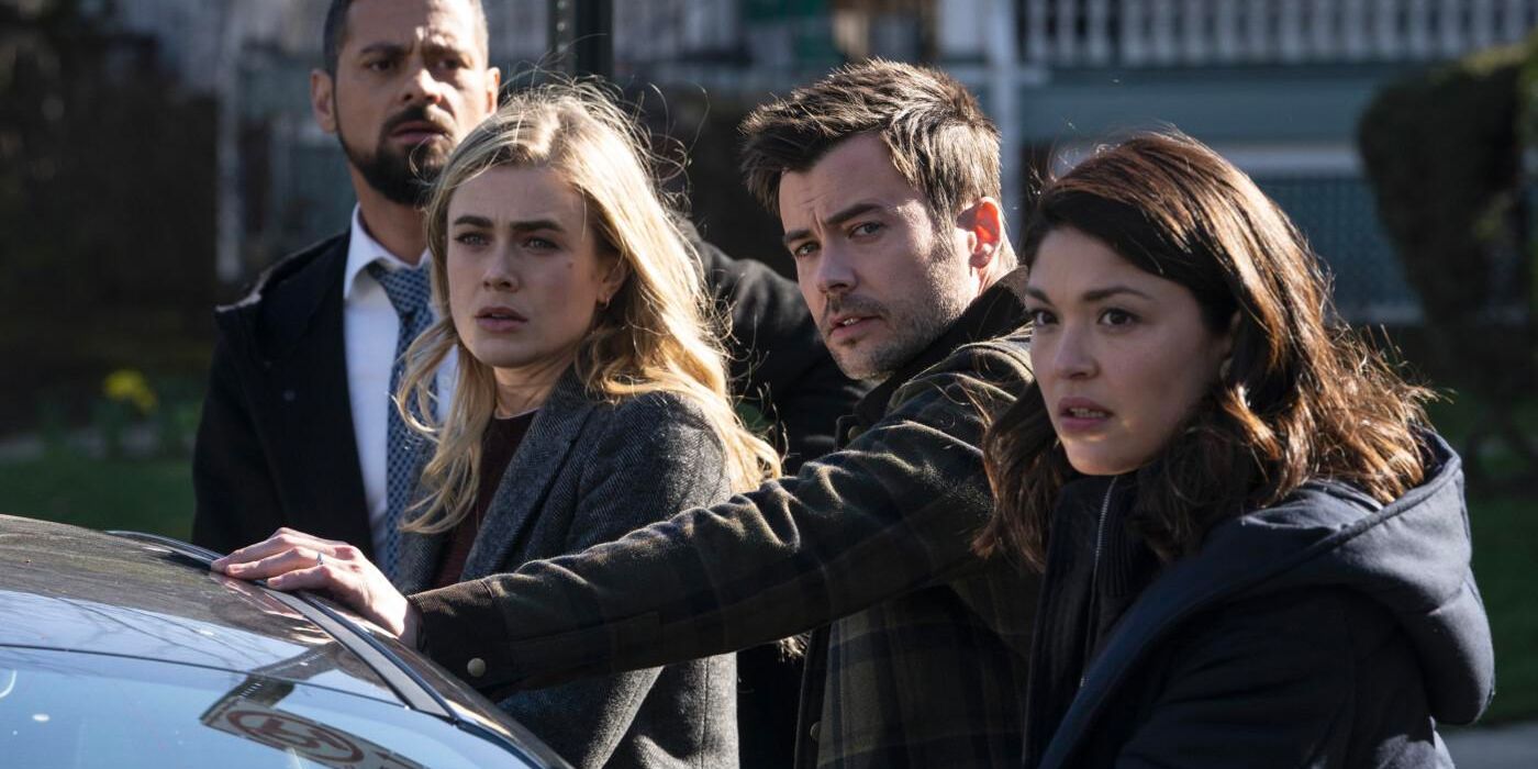 Matt Long comme Zeke, Melissa Roxburgh comme Michaela et Ellen Tamaki comme Drea dans Manifest