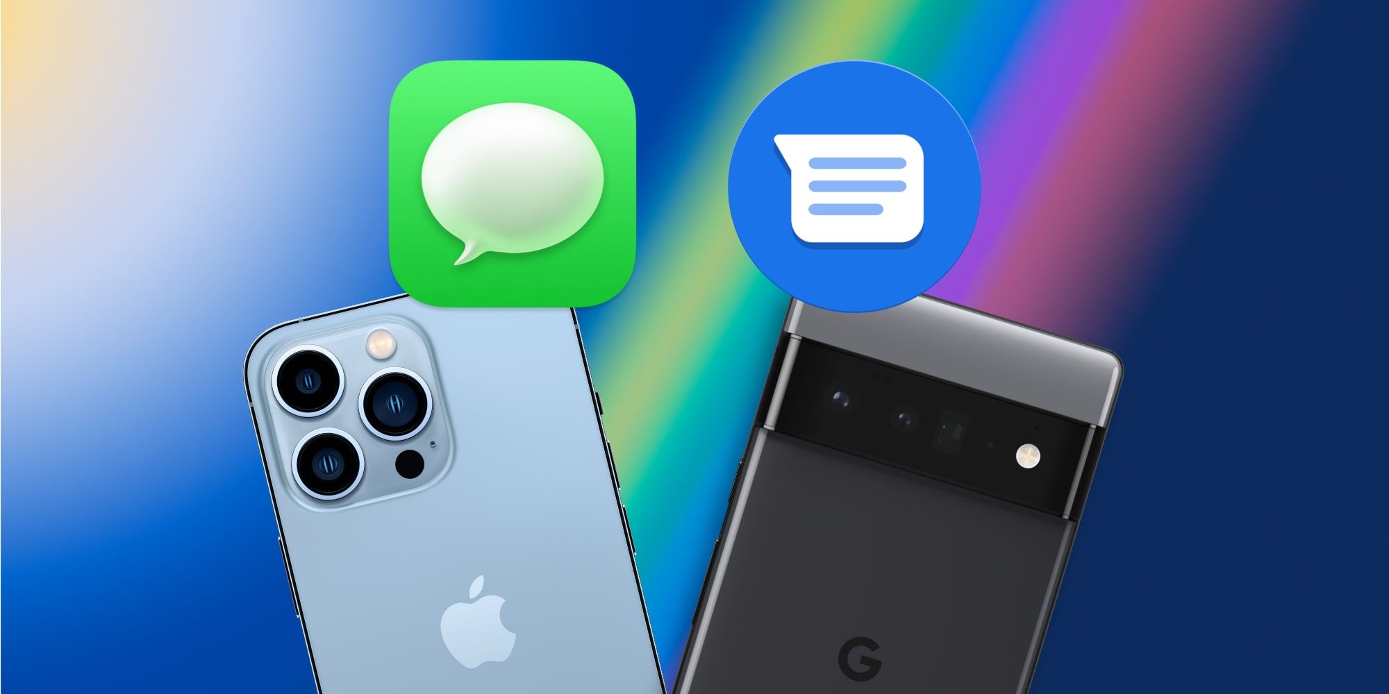 Apple iPhone iMessages Google Pixel Android Messages avec arc-en-ciel