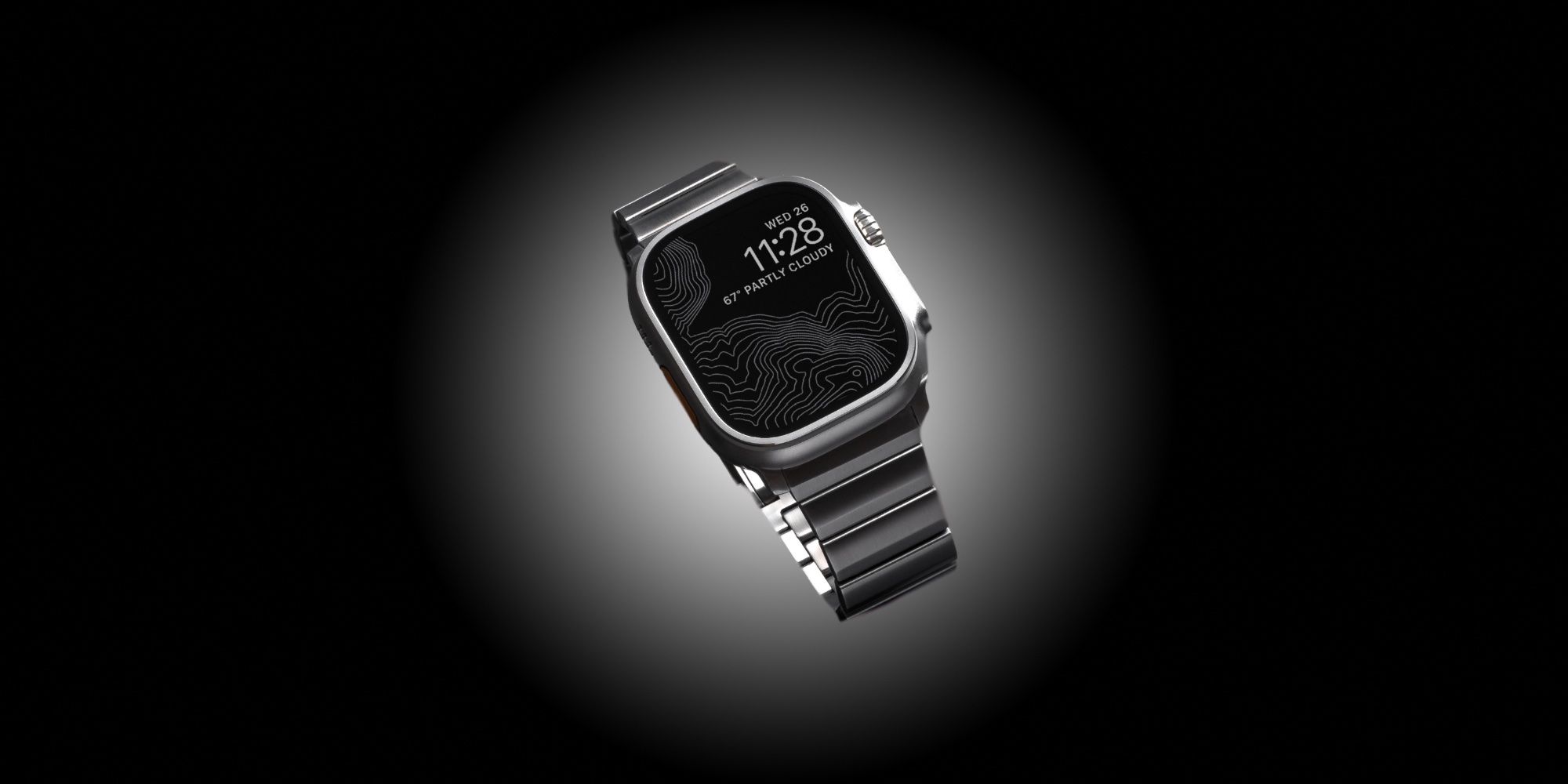 Apple Watch Ultra associée au Titanium Band de Nomad.