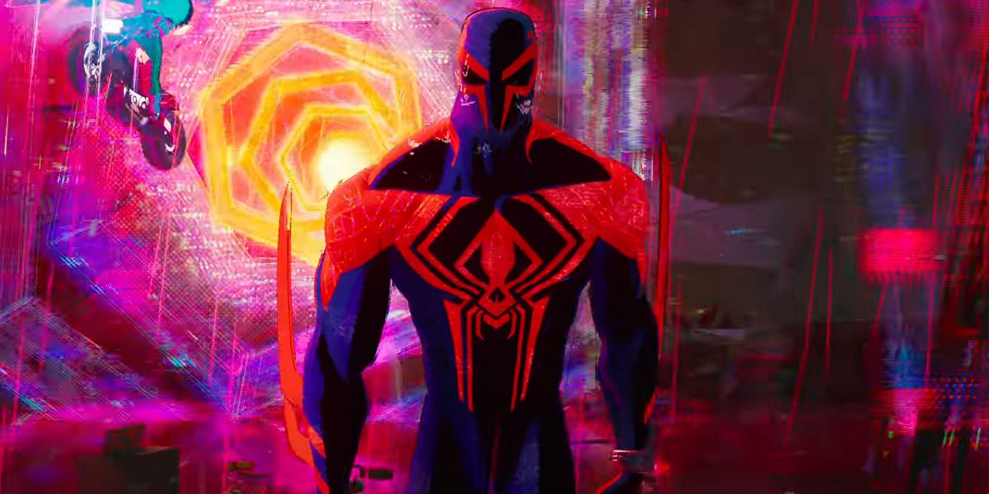 Spider-Man 2099 dans 'Across the Spider-Verse' marchant vers la caméra