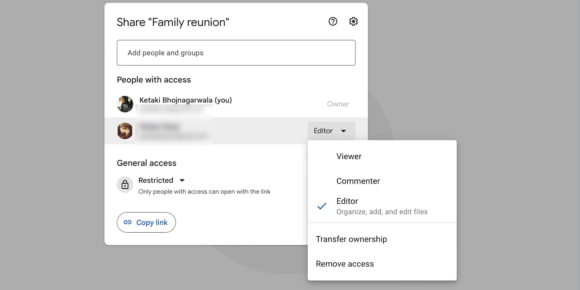 Autorisations de partage de dossier Google Drive