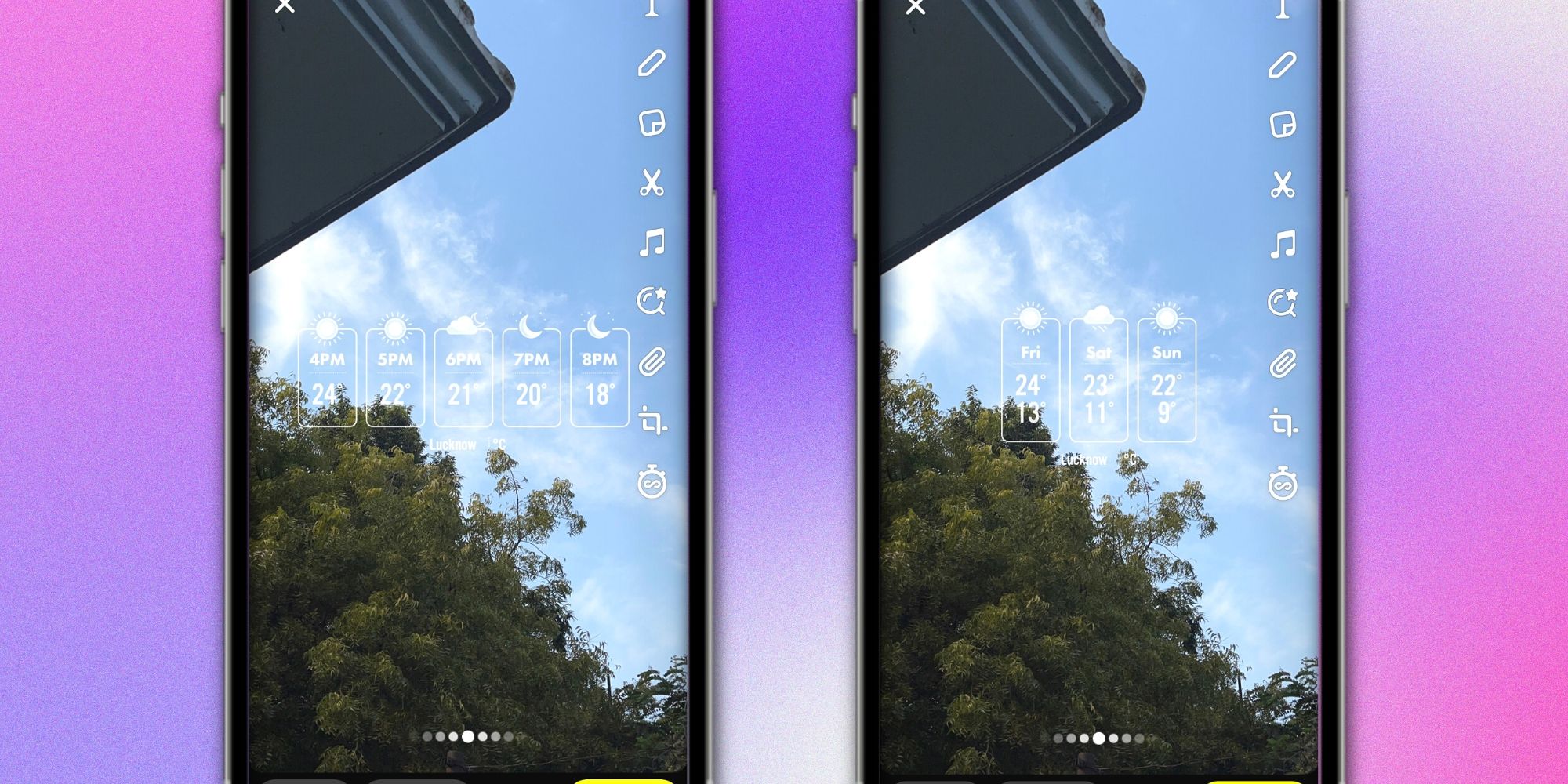 Capture d'écran des variations d'autocollants Snapchat sur un fond coloré