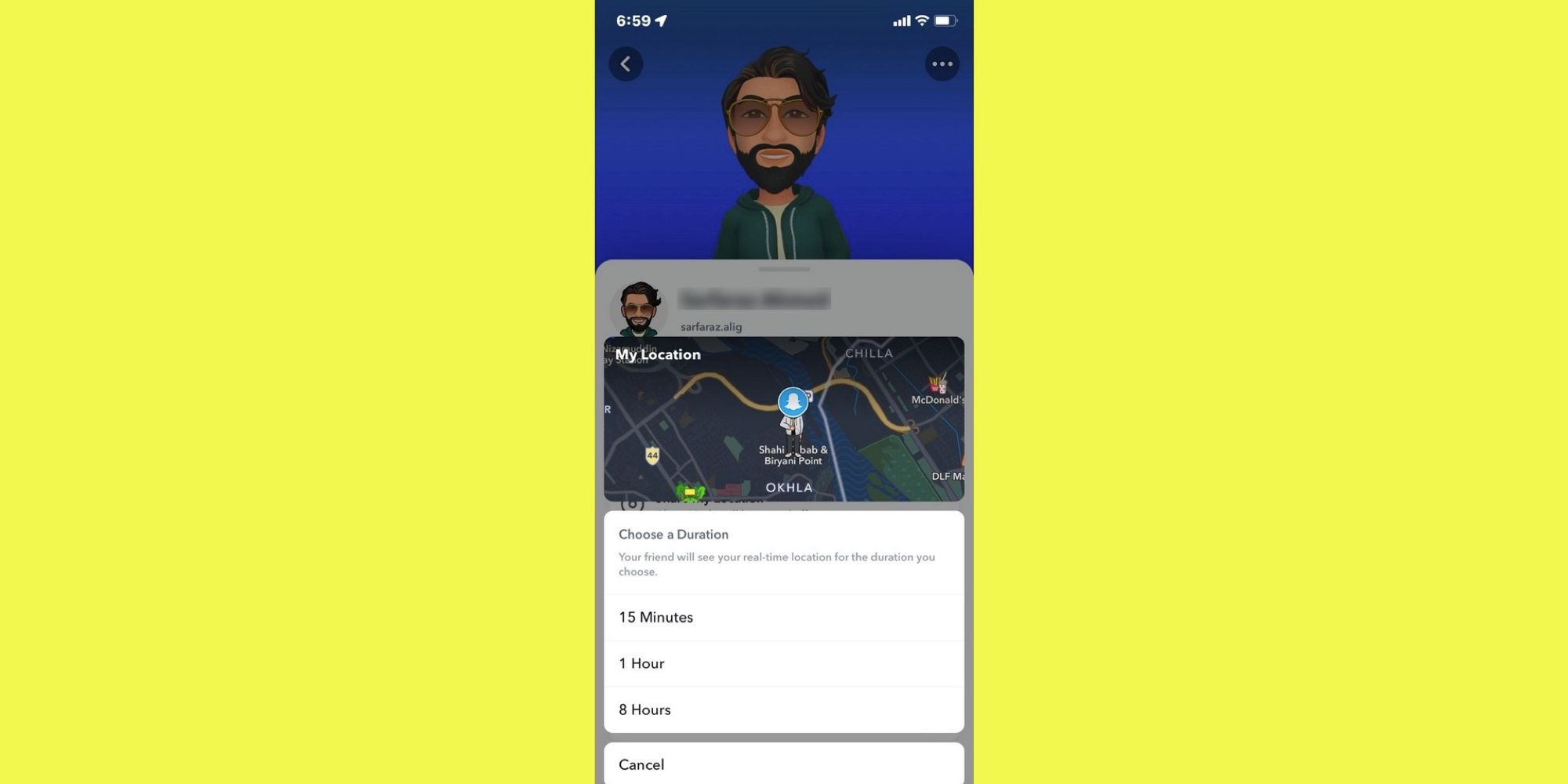 Partage de position en direct sur Snapchat