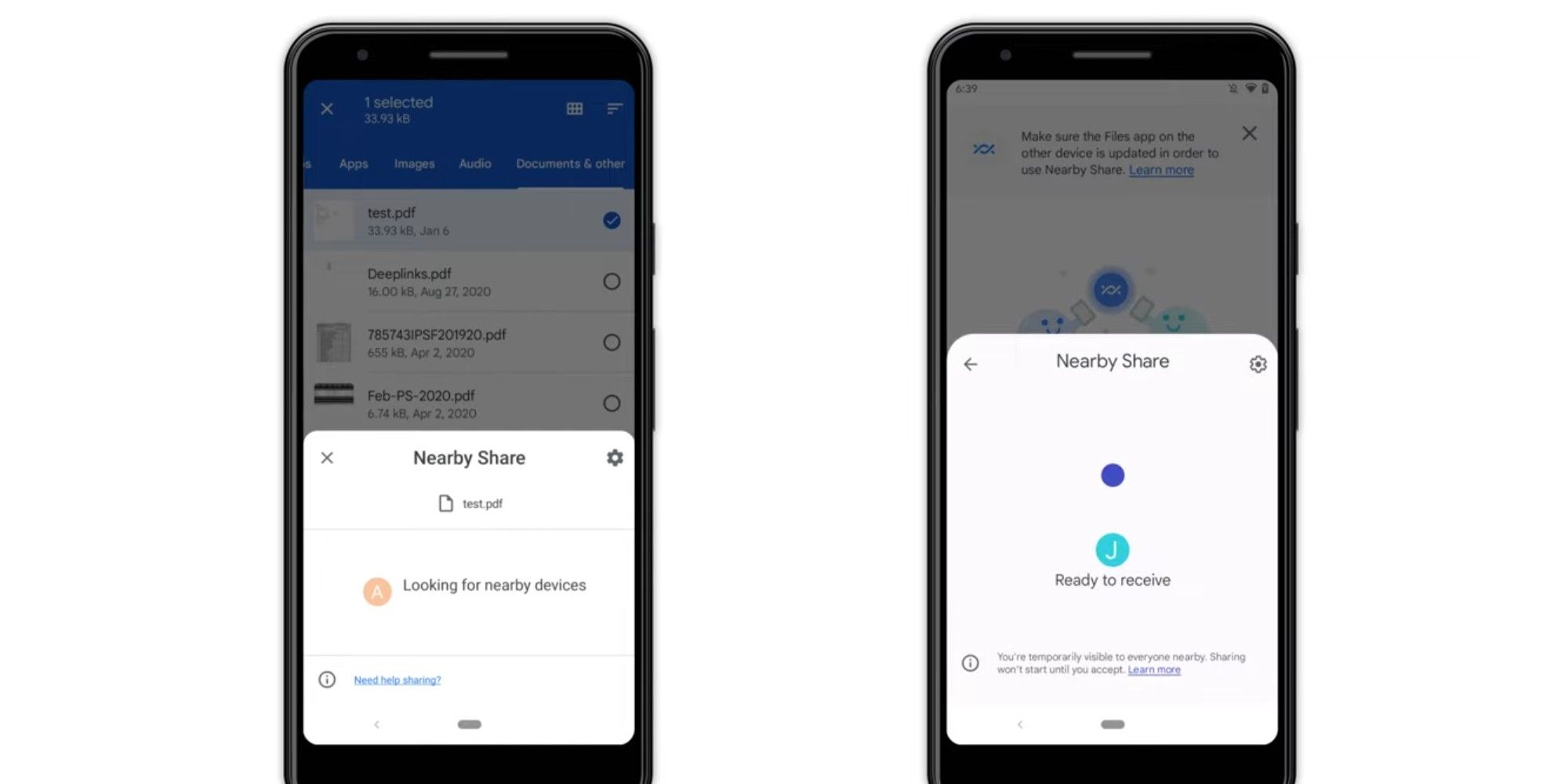 Fonction de partage à proximité d'Android