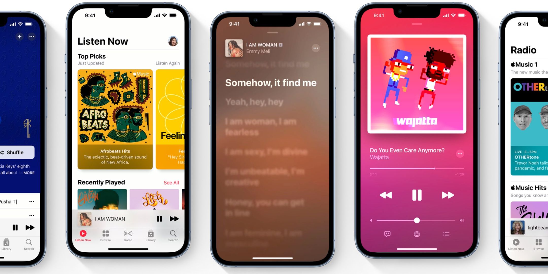 Différentes pages d'applications sur Apple Music.