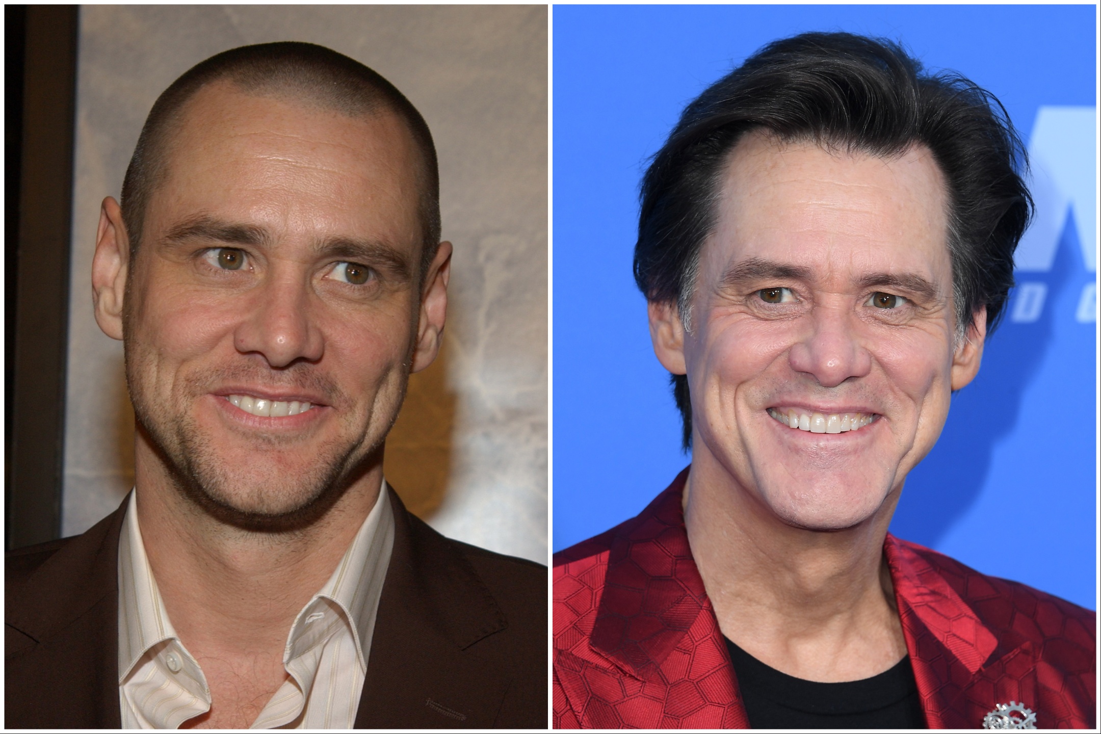 Jim Carrey, membre du casting de « Eternal Sunshine of the Spotless Mind », en 2004 et en 2024.