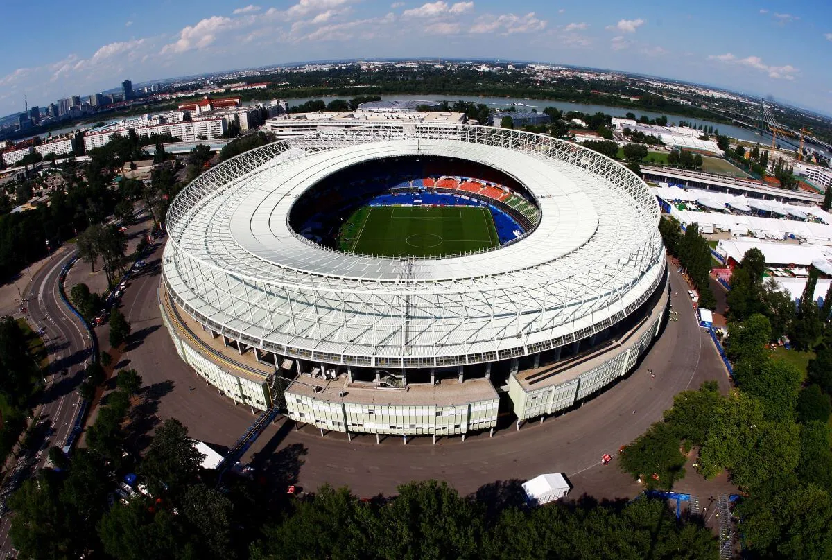 Une vue aérienne du stade Ernst Happel à Vienne.