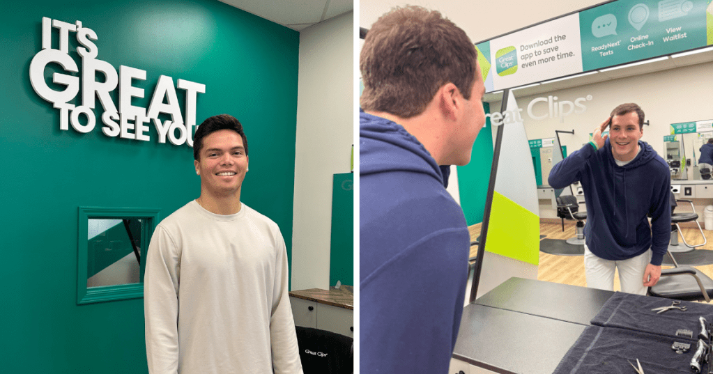 Dillon Gabriel et Riley Leonard posent pour Great Clips