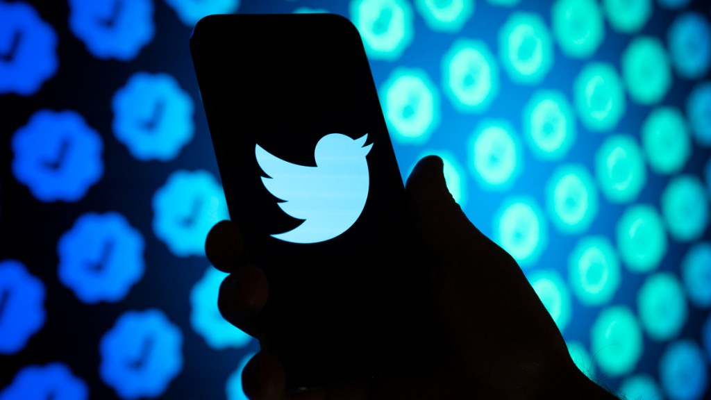 une main tenant un téléphone avec le logo Twitter à l'écran
