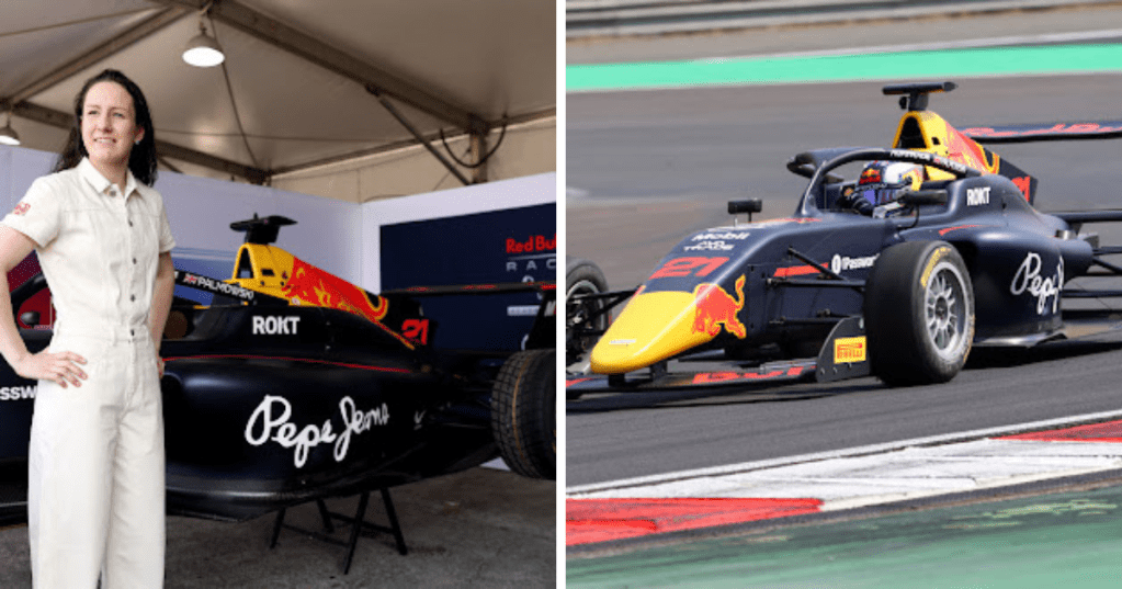 La conductrice de l'Académie F1 Alisha Palmowski et sa voiture